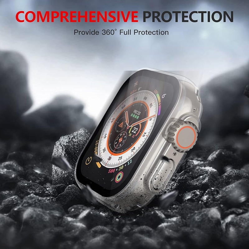 Misxi 2 Pack Hard PC Case Built in Tempered Glass Compatible with 49mm Apple Watch Ultra 3 (2025) / Ultra 2 / Ultra, Thin Protective Case with Screen Protector for iWatch, Cover with Button, Transparent - Image 3